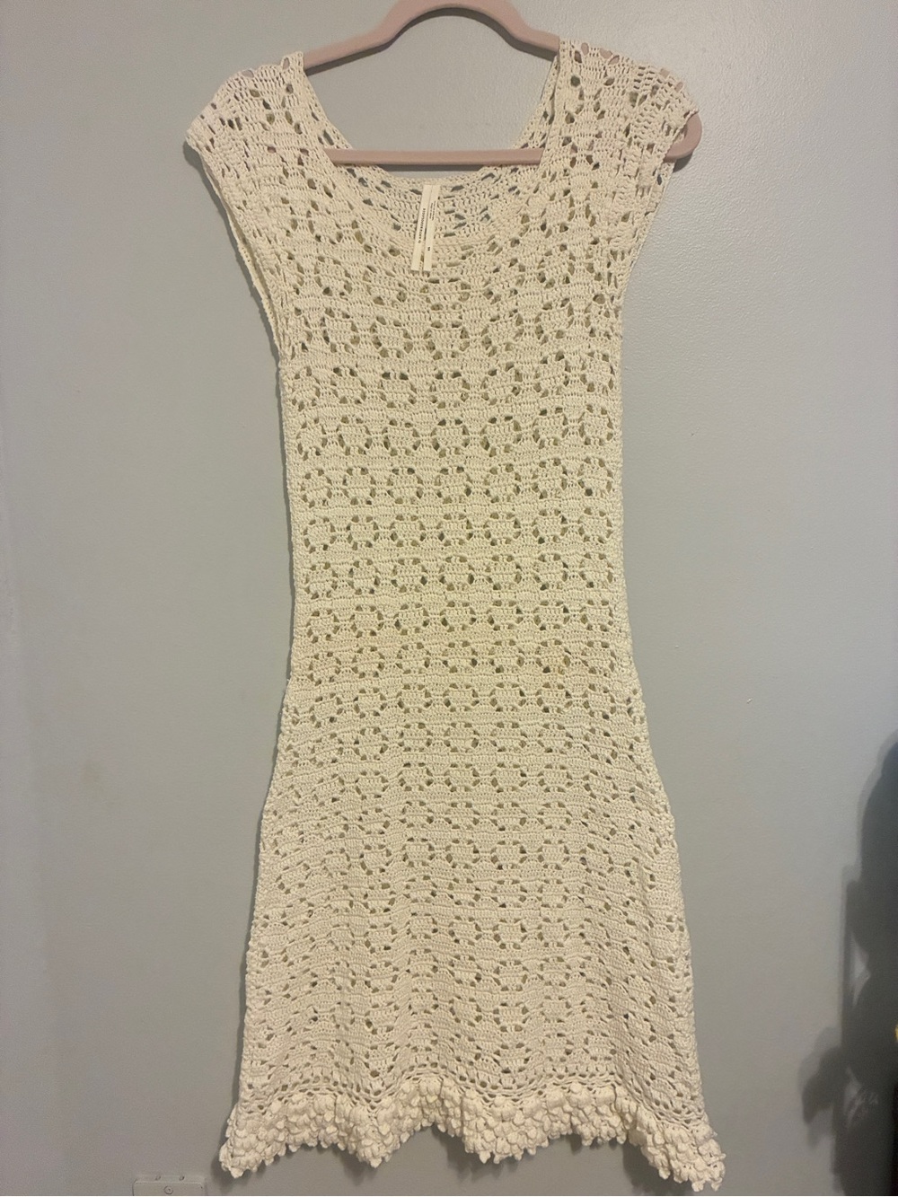 Cream Crochet Cap-Sleeve Dress by Anthropologie